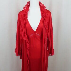 Vintage 2 Piece Sexy Red Nylon Nightgown and Robe Sz. S